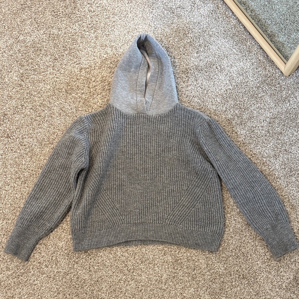 Topshop Gray Ribbed Hoodie Sweater